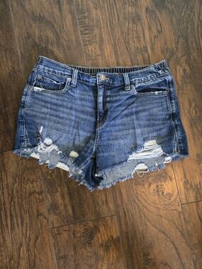 aerie Ripped Dark Blue High-Rise Denim Shorts